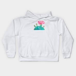 Pink cactus flower watercolor Kids Hoodie